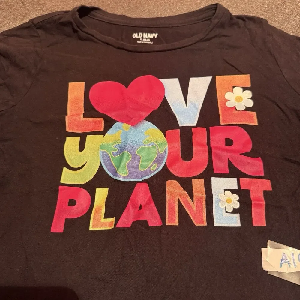 Old Navy Girls TShirt XL Extra Large 14/16 Black Tee Shirt Cotton Short Sleeve
